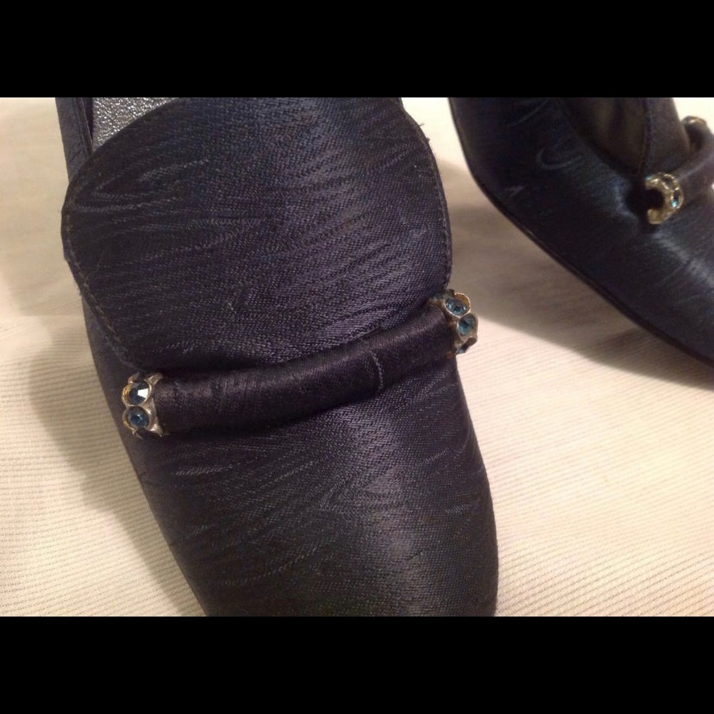 Vintage Blue Fabric  Rhinestone Pumps Sz 6 1/2 AA